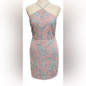 Lulu’s Light Blue and Pink Lace Mini Dress